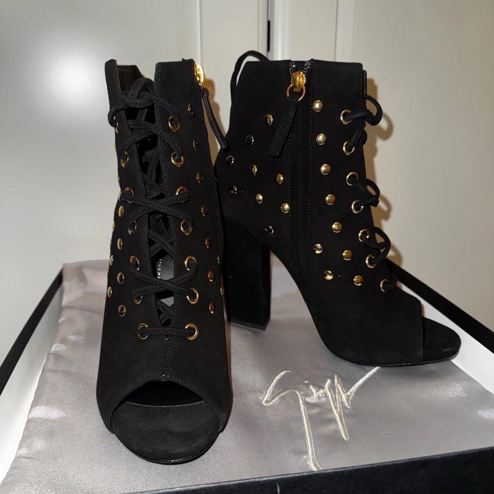 Black and Gold Heeled Boots - Never Worn